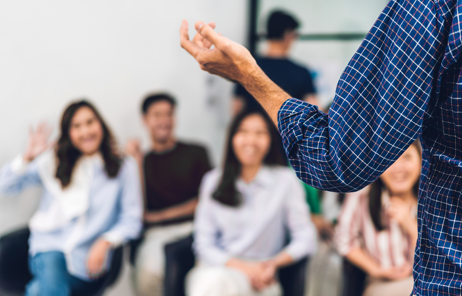 Small group of people at a presentation.